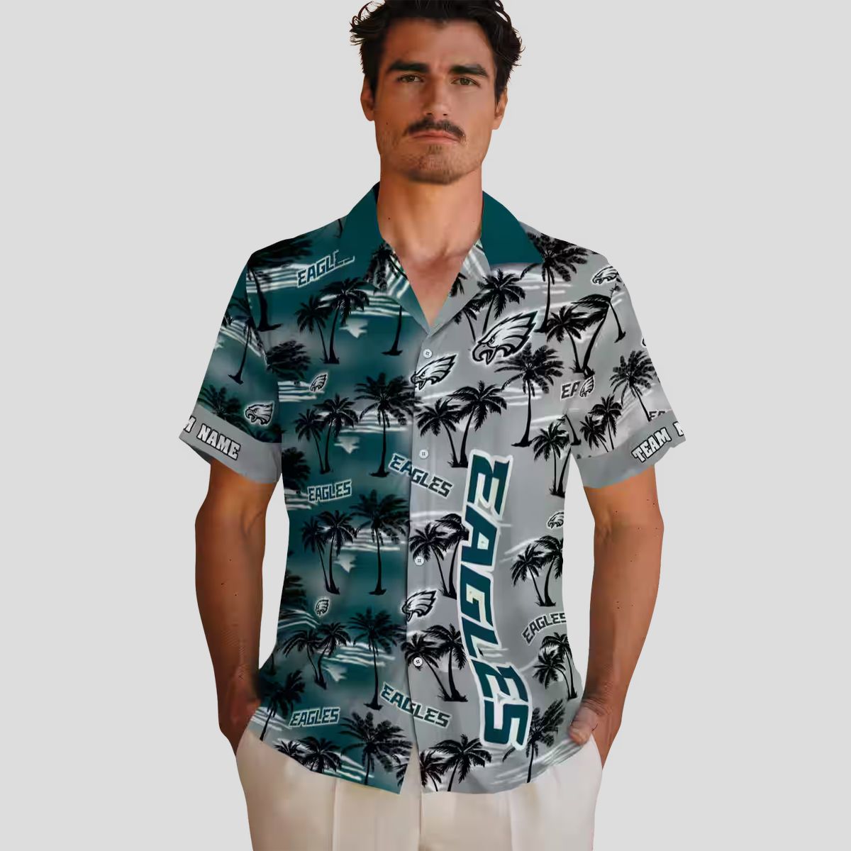 Philadelphia Eagles Custom Hawaiian Shirt, Green Palm Silhouettes NFL Summer Outfit