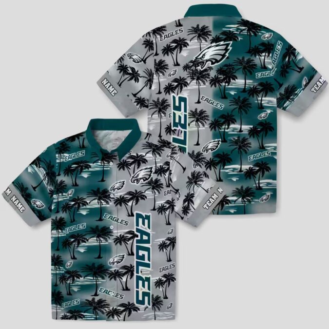 Philadelphia Eagles Custom Hawaiian Shirt, Green Palm Silhouettes NFL Summer Outfit