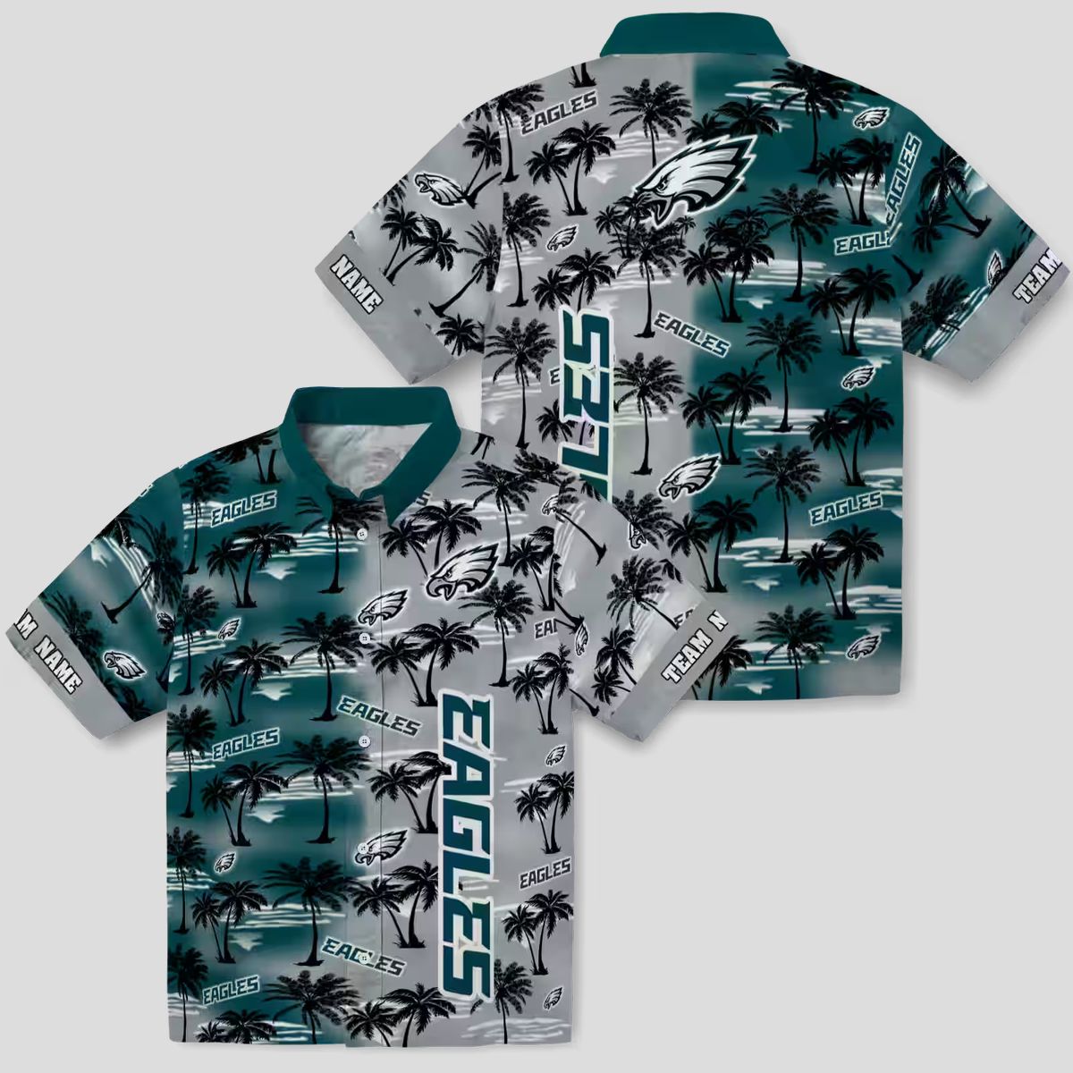 Philadelphia Eagles Custom Hawaiian Shirt, Green Palm Silhouettes NFL Summer Outfit