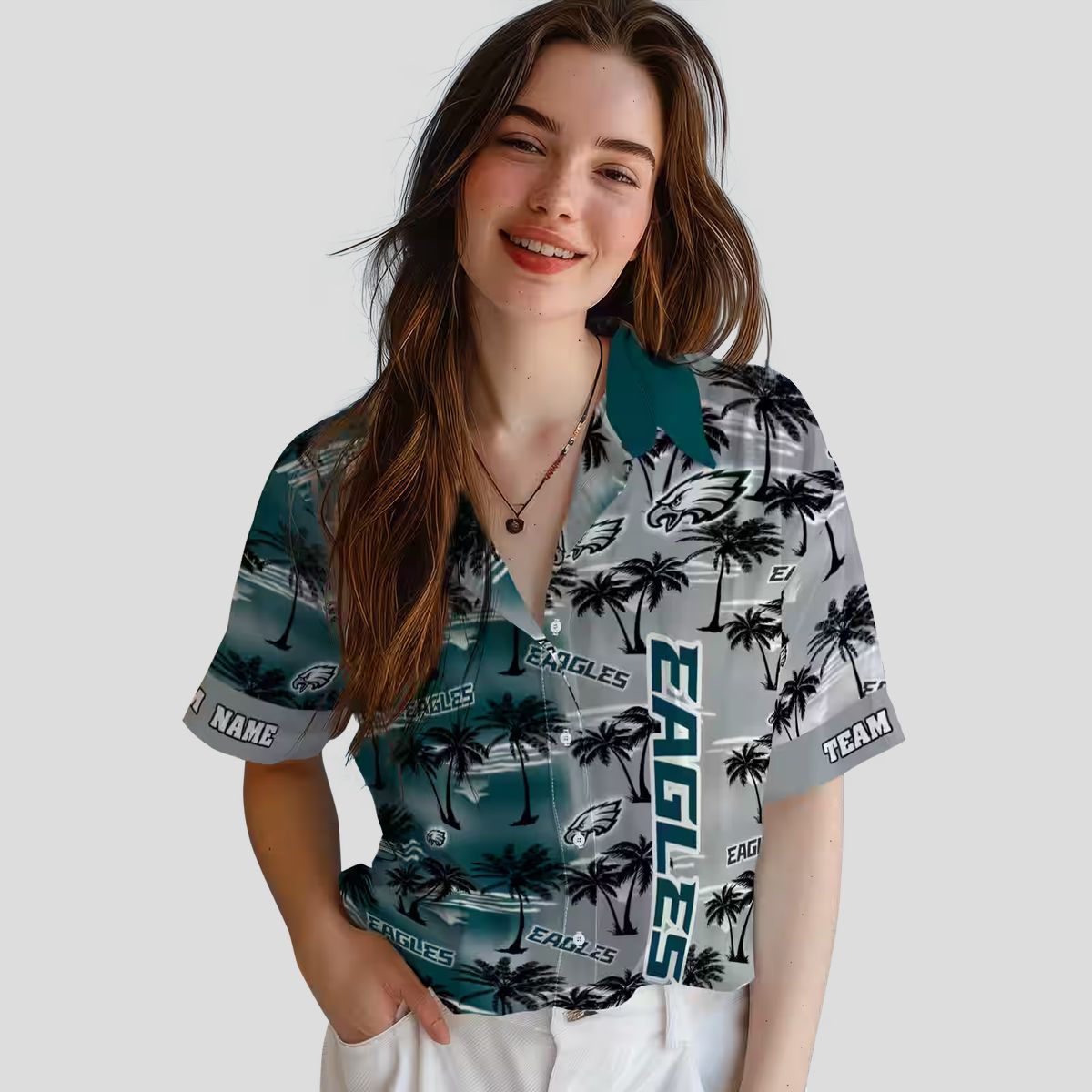 Philadelphia Eagles Custom Hawaiian Shirt, Green Palm Silhouettes NFL Summer Outfit