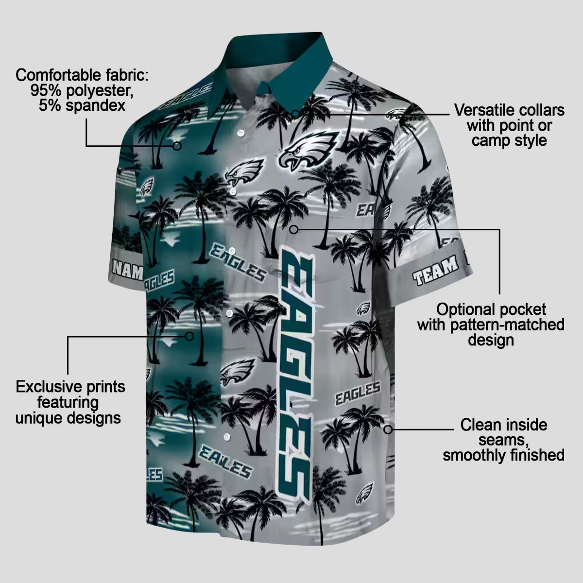 Philadelphia Eagles Custom Hawaiian Shirt, Green Palm Silhouettes NFL Summer Outfit