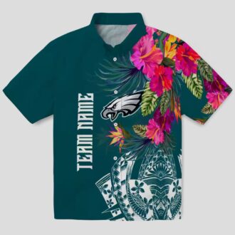 Philadelphia Eagles Floral Polynesian Hawaiian Shirt, Green NFL Aloha Summer Beachwear
