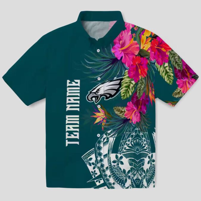 Philadelphia Eagles Floral Polynesian Hawaiian Shirt, Green NFL Aloha Summer Beachwear