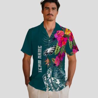 Philadelphia Eagles Floral Polynesian Hawaiian Shirt, Green NFL Aloha Summer Beachwear