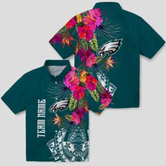 Philadelphia Eagles Floral Polynesian Hawaiian Shirt, Green NFL Aloha Summer Beachwear