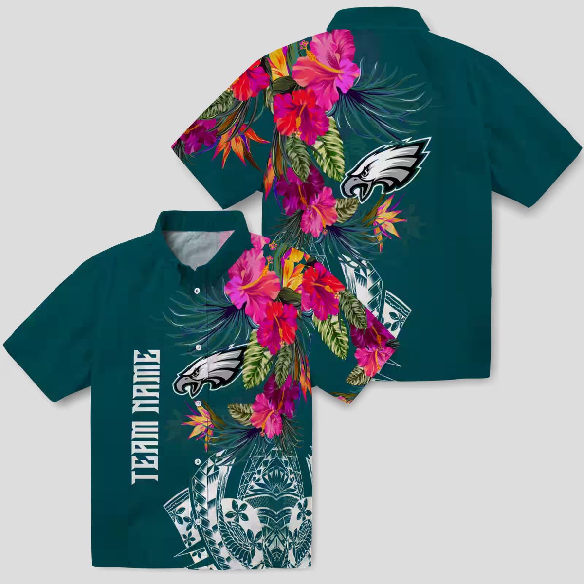 Philadelphia Eagles Floral Polynesian Hawaiian Shirt, Green NFL Aloha Summer Beachwear