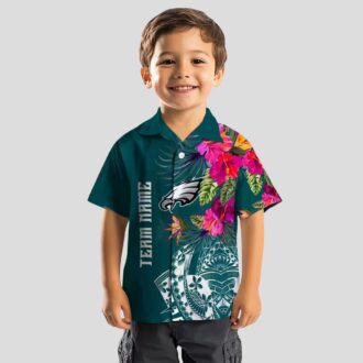 Philadelphia Eagles Floral Polynesian Hawaiian Shirt, Green NFL Aloha Summer Beachwear