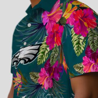 Philadelphia Eagles Floral Polynesian Hawaiian Shirt, Green NFL Aloha Summer Beachwear