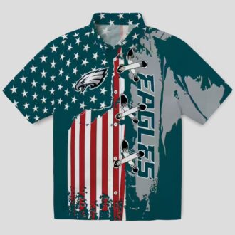 Philadelphia Eagles Green Hawaiian Shirt, Stitched Flag NFL Summer Luau Beach Outfit