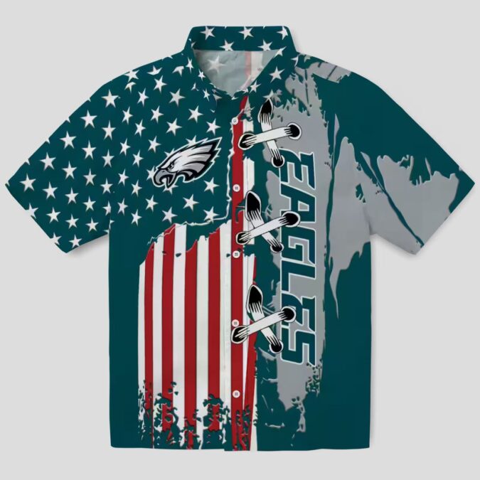 Philadelphia Eagles Green Hawaiian Shirt, Stitched Flag NFL Summer Luau Beach Outfit