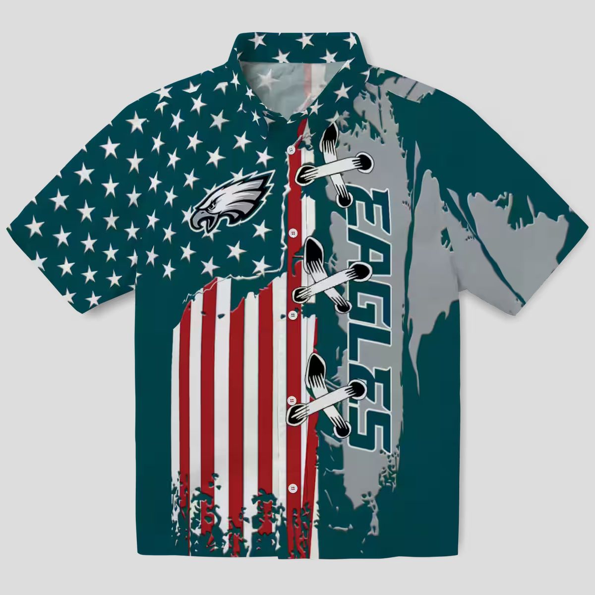 Philadelphia Eagles Green Hawaiian Shirt, Stitched Flag NFL Summer Luau Beach Outfit