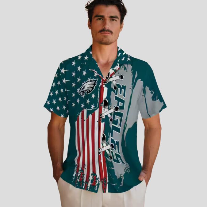 Philadelphia Eagles Green Hawaiian Shirt, Stitched Flag NFL Summer Luau Beach Outfit
