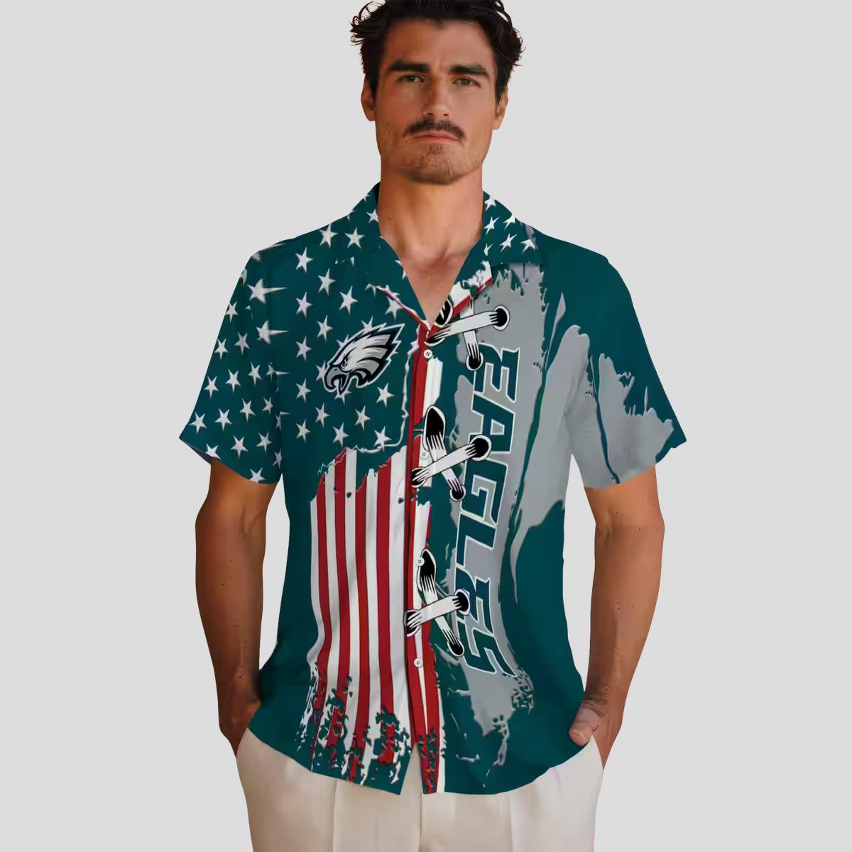 Philadelphia Eagles Green Hawaiian Shirt, Stitched Flag NFL Summer Luau Beach Outfit