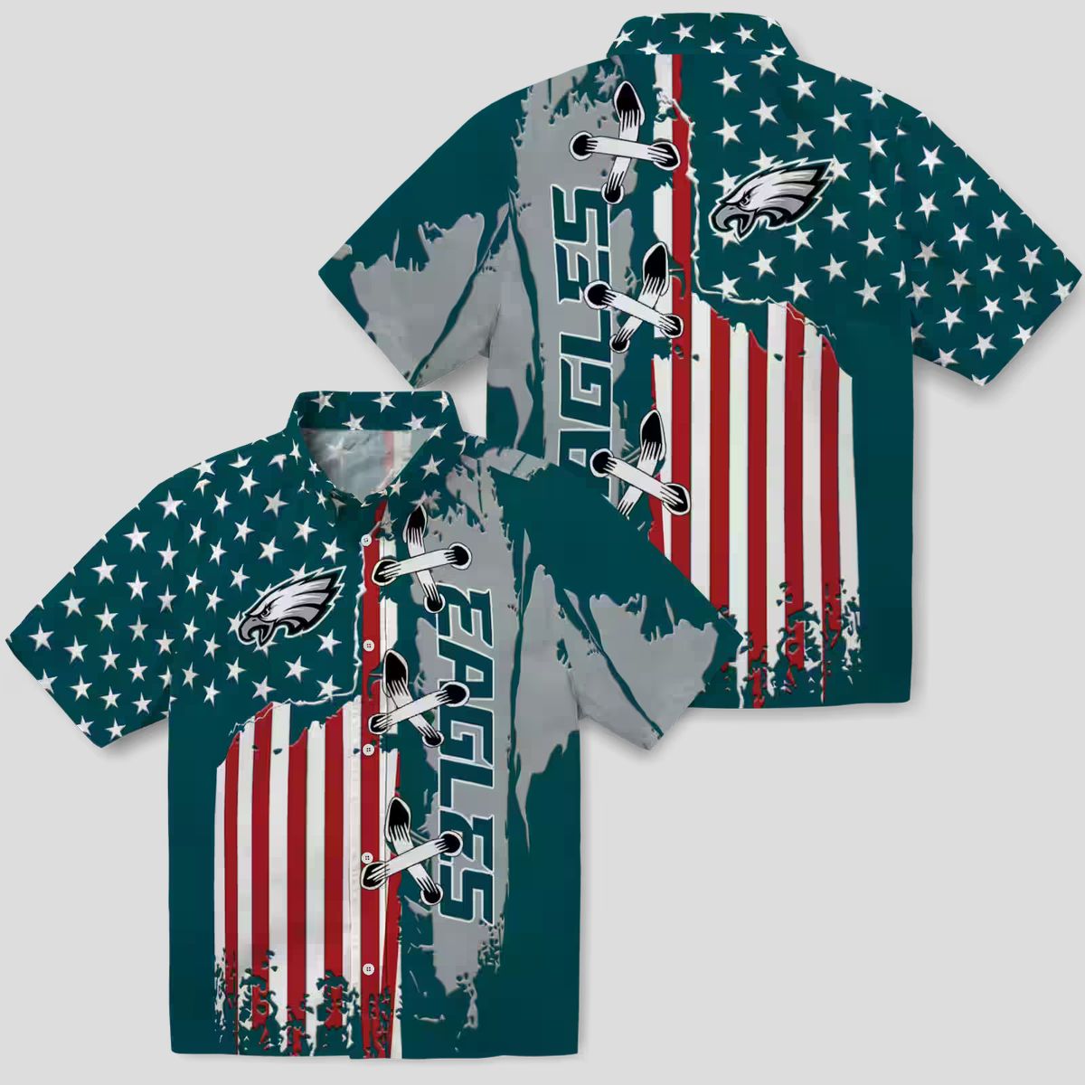 Philadelphia Eagles Green Hawaiian Shirt, Stitched Flag NFL Summer Luau Beach Outfit