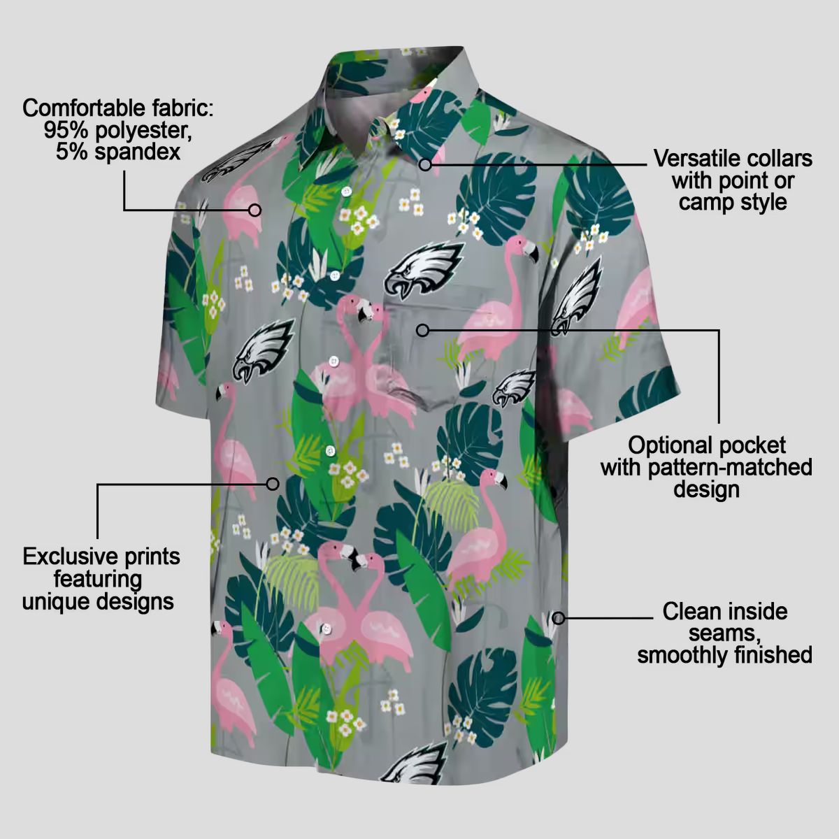 Philadelphia Eagles Green NFL Hawaiian Shirt, Aloha Flamingo Summer Beach Shirt