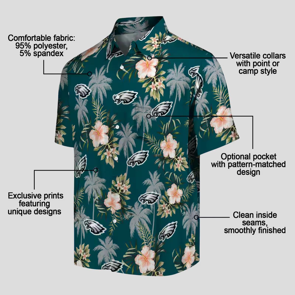 Philadelphia Eagles Hawaiian Shirt, Palm Tree Floral Tropical NFL Fan Apparel