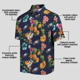 Philadelphia Eagles Hibiscus & Fruit Hawaiian Shirt, NFL Aloha Navy Blue Shirt