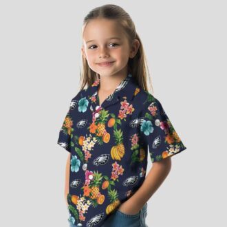 Philadelphia Eagles Hibiscus & Fruit Hawaiian Shirt, NFL Aloha Navy Blue Shirt