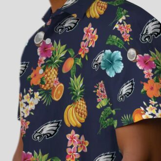 Philadelphia Eagles Hibiscus & Fruit Hawaiian Shirt, NFL Aloha Navy Blue Shirt