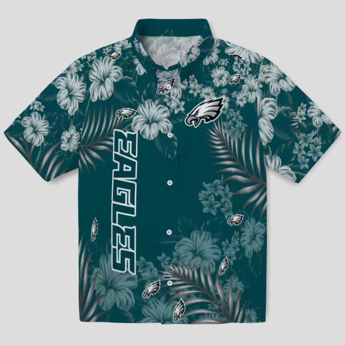 Philadelphia Eagles Hibiscus Print Hawaiian Shirt, NFL Summer Beach Casual Wear