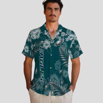 Philadelphia Eagles Hibiscus Print Hawaiian Shirt, NFL Summer Beach Casual Wear
