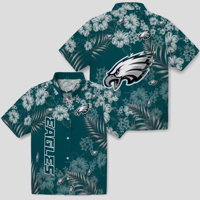 Philadelphia Eagles Hibiscus Print Hawaiian Shirt, NFL Summer Beach Casual Wear