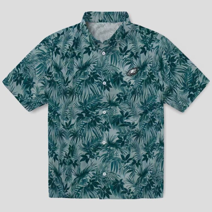 Philadelphia Eagles Leaf Print Hawaiian Shirt, NFL Aloha Green Summer Outfit