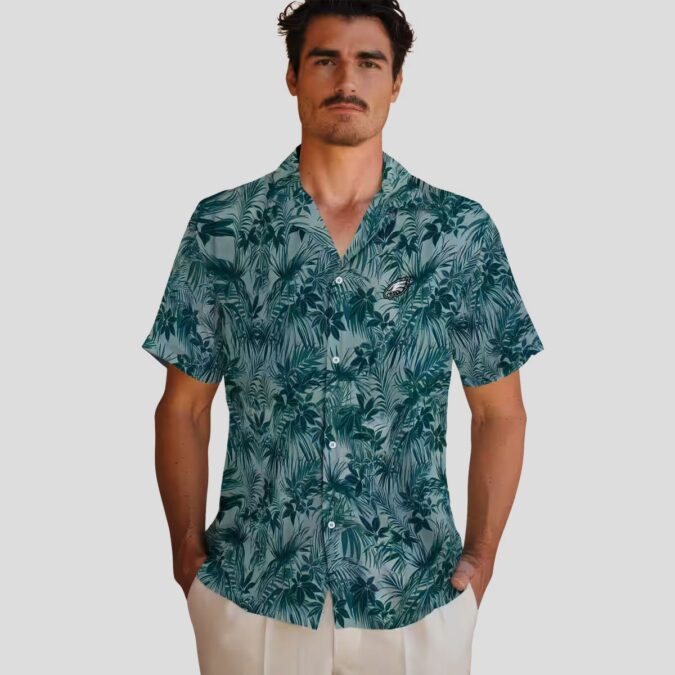 Philadelphia Eagles Leaf Print Hawaiian Shirt, NFL Aloha Green Summer Outfit