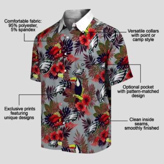 Philadelphia Eagles NFL Hawaiian Shirt, Floral Toucan Green Red Tropical Vacation Wear