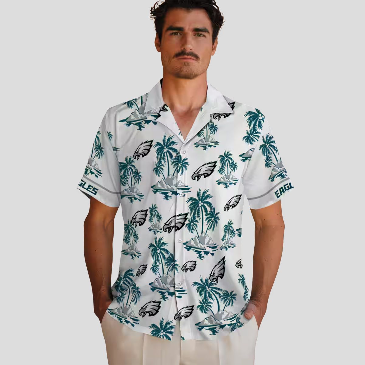Philadelphia Eagles Palm Island Hawaiian Shirt, Green White NFL Aloha Summer Outfit