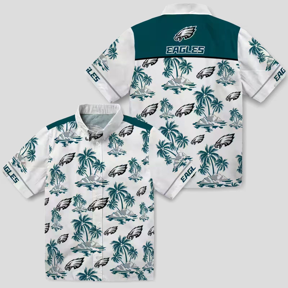 Philadelphia Eagles Palm Island Hawaiian Shirt, Green White NFL Aloha Summer Outfit