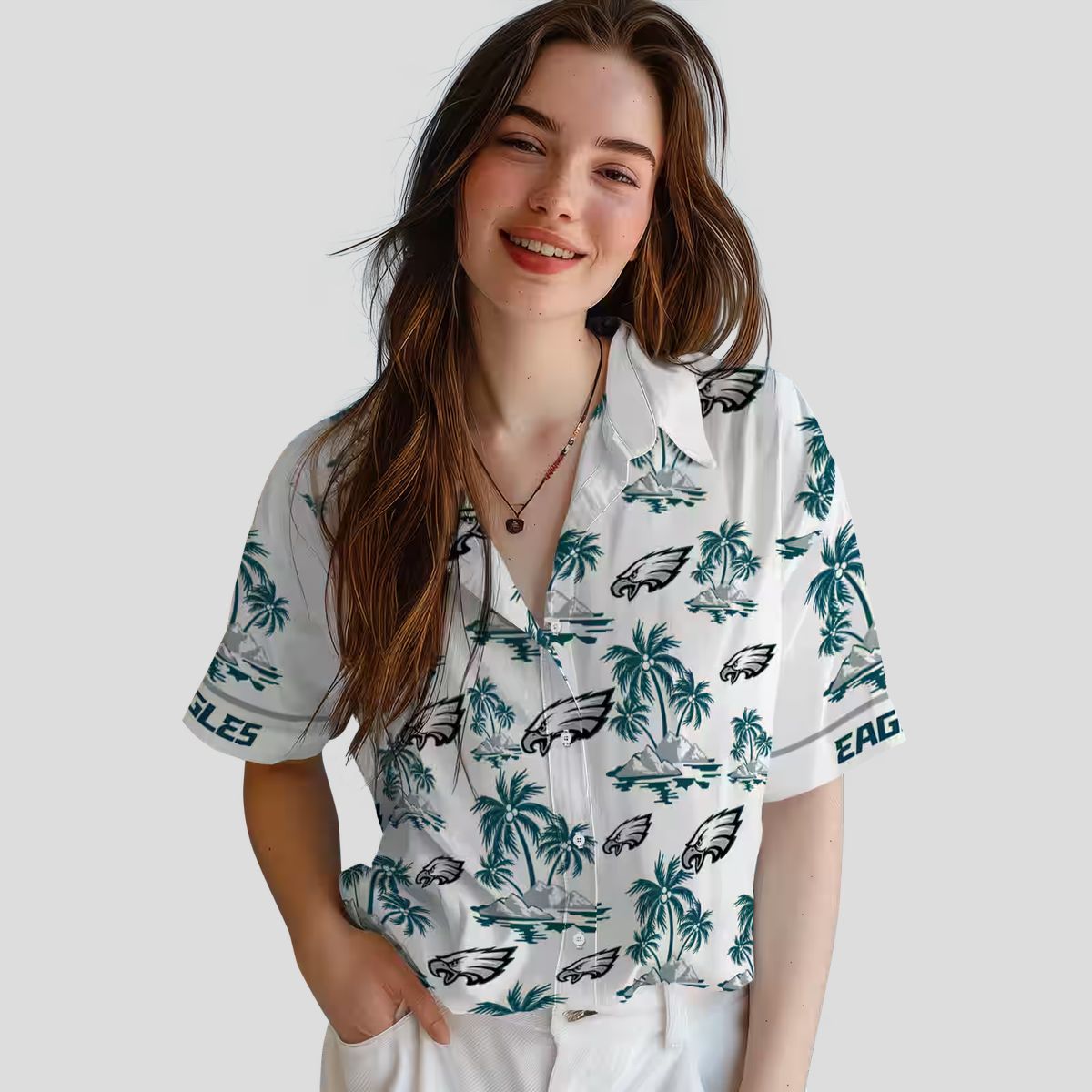 Philadelphia Eagles Palm Island Hawaiian Shirt, Green White NFL Aloha Summer Outfit
