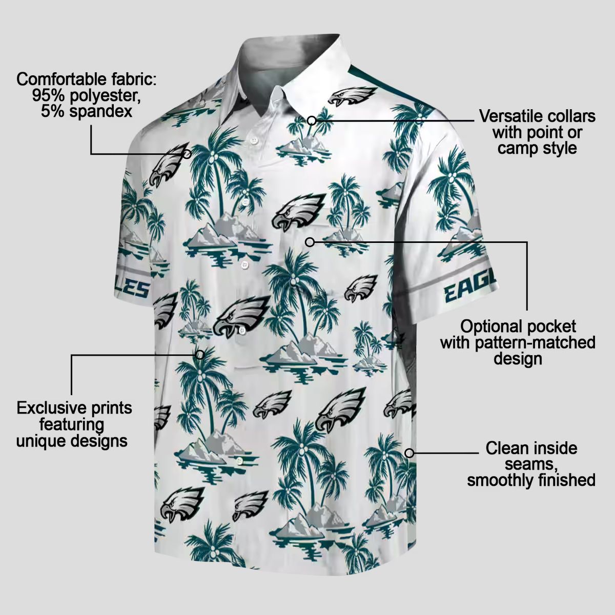 Philadelphia Eagles Palm Island Hawaiian Shirt, Green White NFL Aloha Summer Outfit