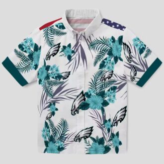Philadelphia Eagles Patriotic Hawaiian Shirt, Green & White Hibiscus NFL Beachwear