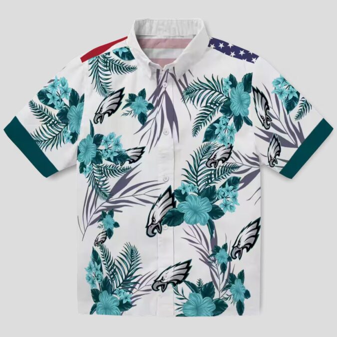 Philadelphia Eagles Patriotic Hawaiian Shirt, Green & White Hibiscus NFL Beachwear