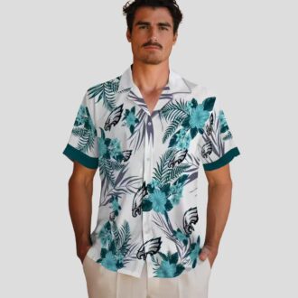 Philadelphia Eagles Patriotic Hawaiian Shirt, Green & White Hibiscus NFL Beachwear