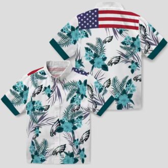 Philadelphia Eagles Patriotic Hawaiian Shirt, Green & White Hibiscus NFL Beachwear