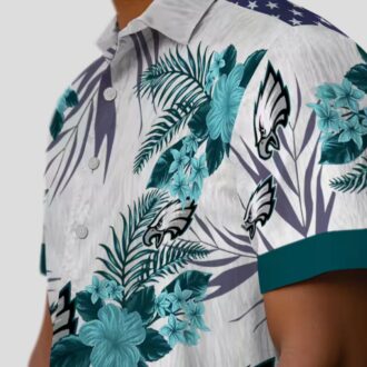 Philadelphia Eagles Patriotic Hawaiian Shirt, Green & White Hibiscus NFL Beachwear