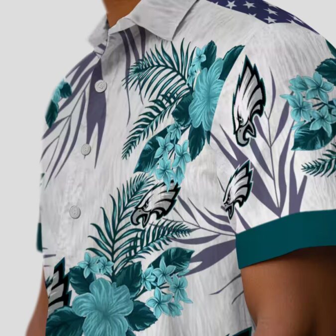 Philadelphia Eagles Patriotic Hawaiian Shirt, Green & White Hibiscus NFL Beachwear