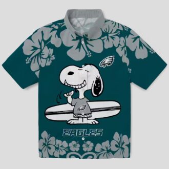 Philadelphia Eagles Snoopy Hawaiian Shirt, Green White Aloha Surf Beach Vacation Outfit