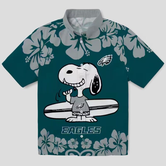 Philadelphia Eagles Snoopy Hawaiian Shirt, Green White Aloha Surf Beach Vacation Outfit