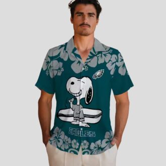 Philadelphia Eagles Snoopy Hawaiian Shirt, Green White Aloha Surf Beach Vacation Outfit