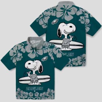 Philadelphia Eagles Snoopy Hawaiian Shirt, Green White Aloha Surf Beach Vacation Outfit
