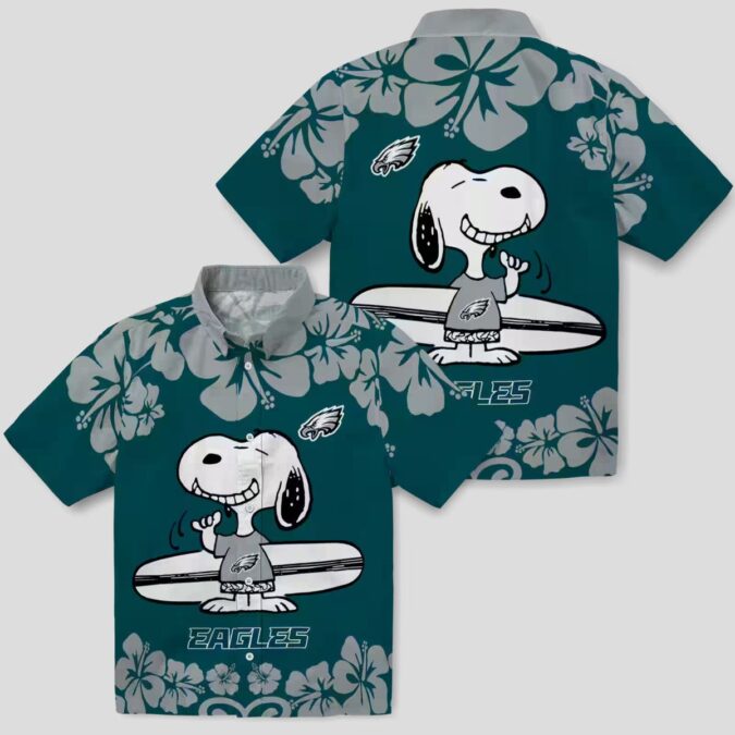 Philadelphia Eagles Snoopy Hawaiian Shirt, Green White Aloha Surf Beach Vacation Outfit