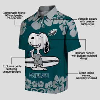 Philadelphia Eagles Snoopy Hawaiian Shirt, Green White Aloha Surf Beach Vacation Outfit