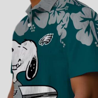 Philadelphia Eagles Snoopy Hawaiian Shirt, Green White Aloha Surf Beach Vacation Outfit