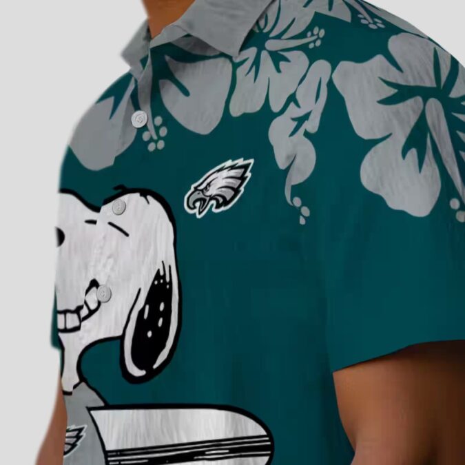 Philadelphia Eagles Snoopy Hawaiian Shirt, Green White Aloha Surf Beach Vacation Outfit