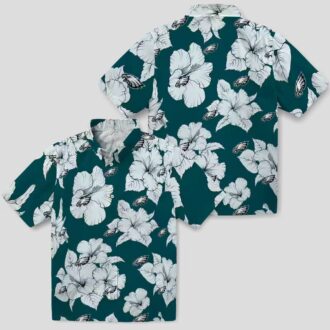 Philadelphia Eagles Summer Hawaiian Shirt - Green White Hibiscus Blooms Design