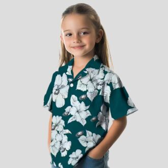 Philadelphia Eagles Summer Hawaiian Shirt - Green White Hibiscus Blooms Design