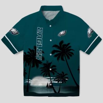 Philadelphia Eagles Sunset Hawaiian Shirt, Green Black Tropical Beach Shirt for NFL Fans
